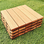 Teak-Finish 5-Slat Square Wooden Floor Tiles Connection Garden Tiles