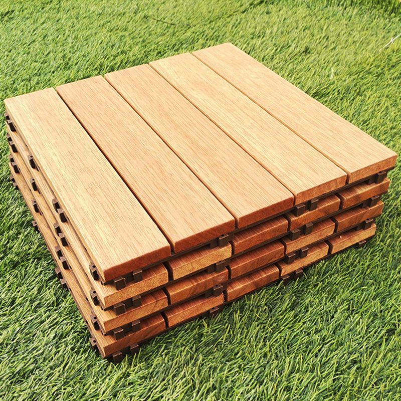 Teak-Finish 5-Slat Square Wooden Floor Tiles Connection Garden Tiles