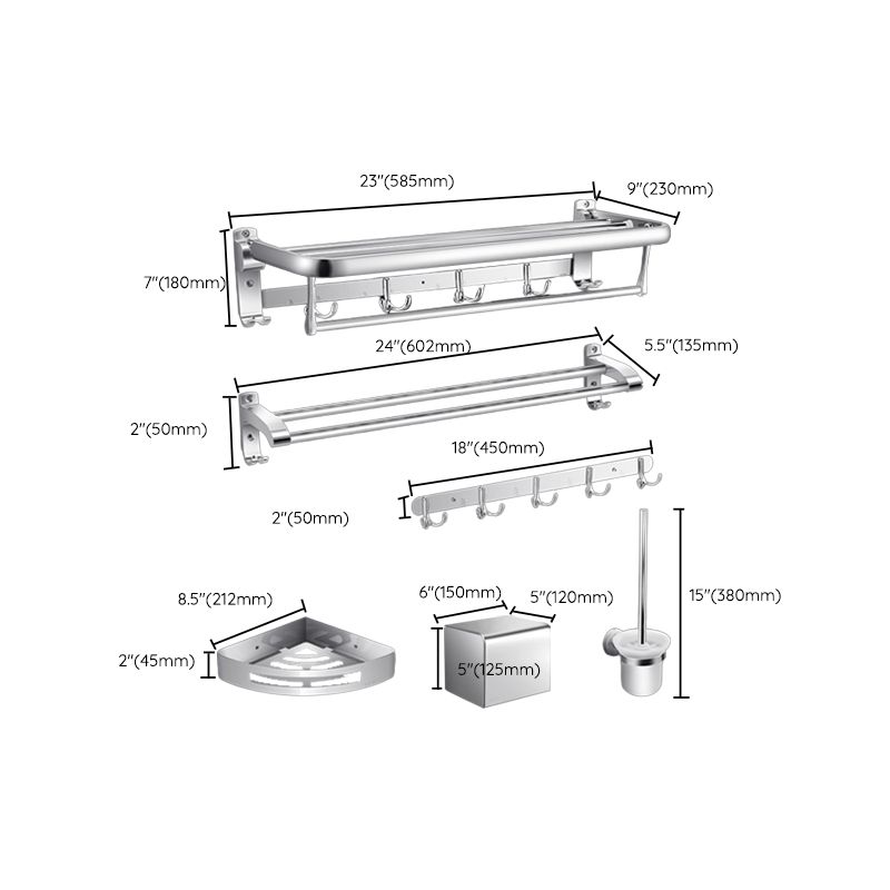 Modern Silver Bathroom Fixtures Set Metal Bathroom Accessories Kit