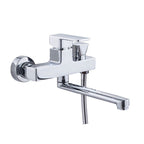 Chrome polished bathroom faucet wall-mounted with swivel spout and hand shower