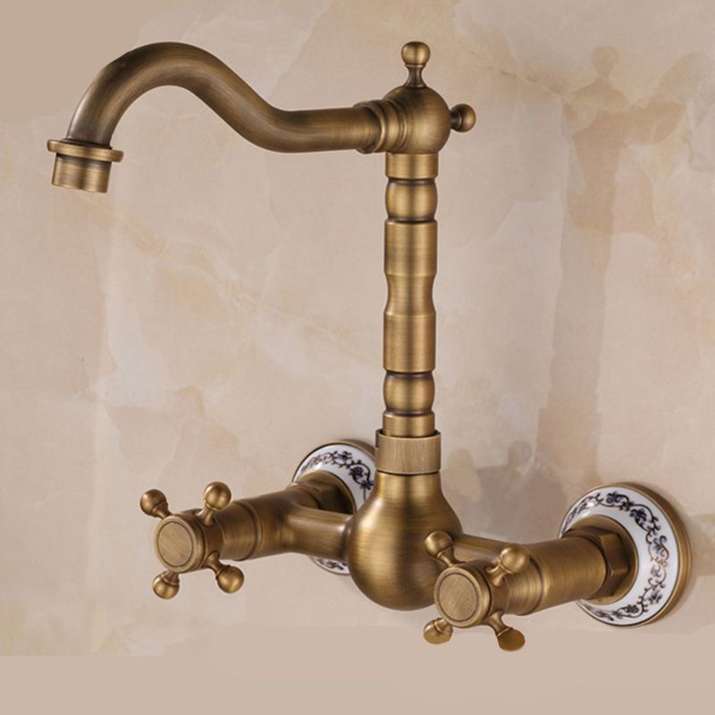 Wall-mounted fitting Glam Style Bathroom tap with 2 handles