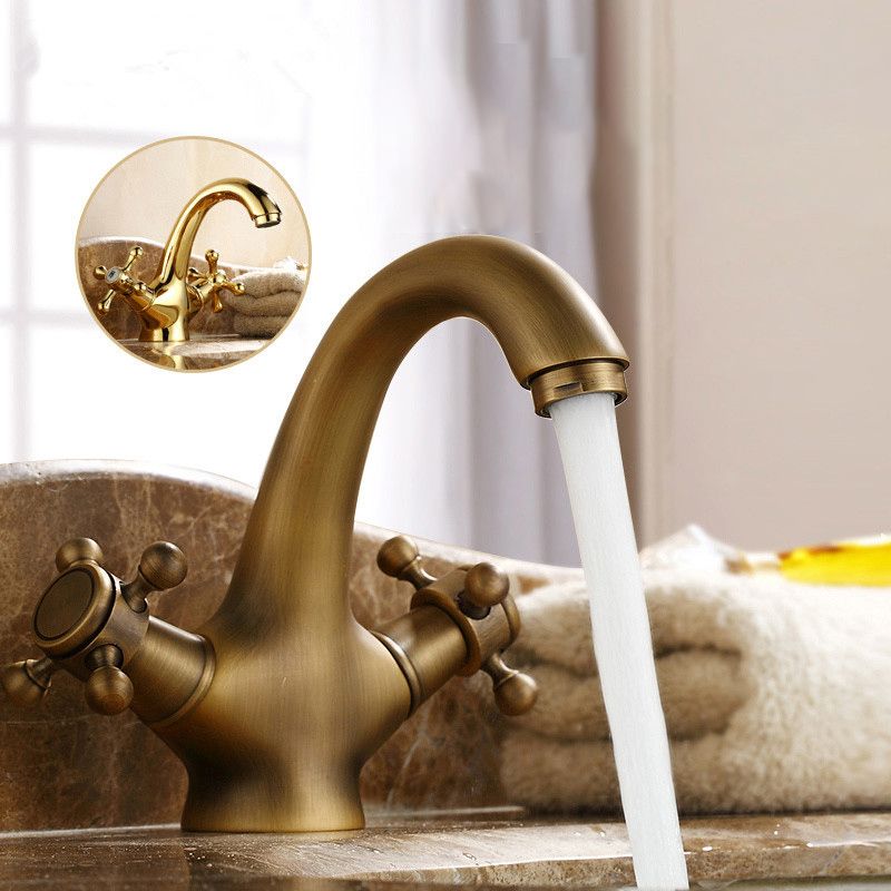 Industrial Widespread Bathroom 2 Faucet Cross Handles Sink Faucet
