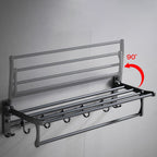 6-piece modern bathroom hardware set in matte black with bathroom shelf/towel holder & bathrobe hooks