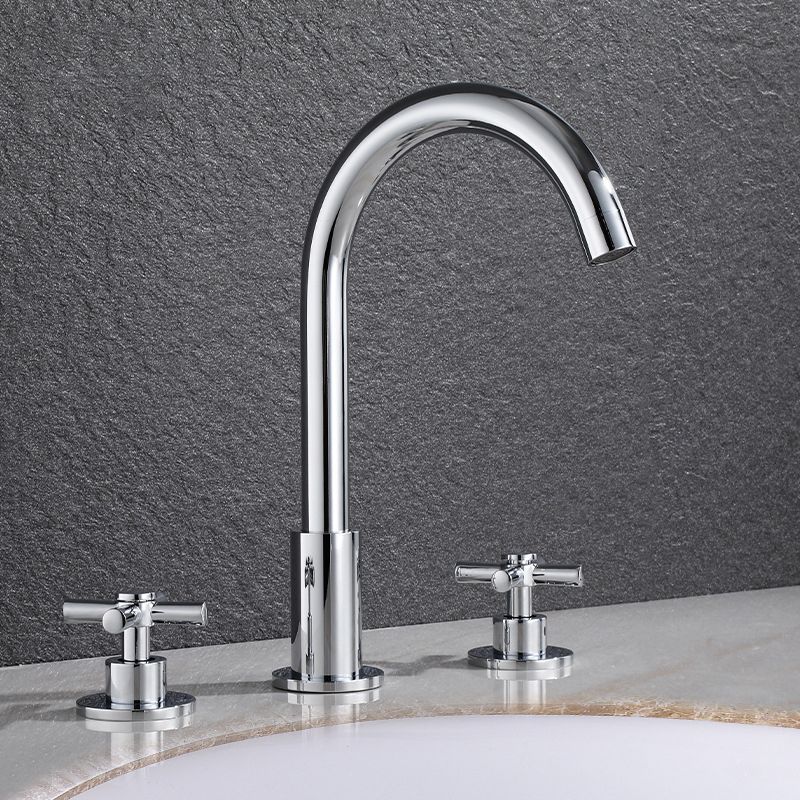 Goose Neck Bathroom Basin Faucet 2 Handles Hot and Cold Water Basin Faucet with Drain