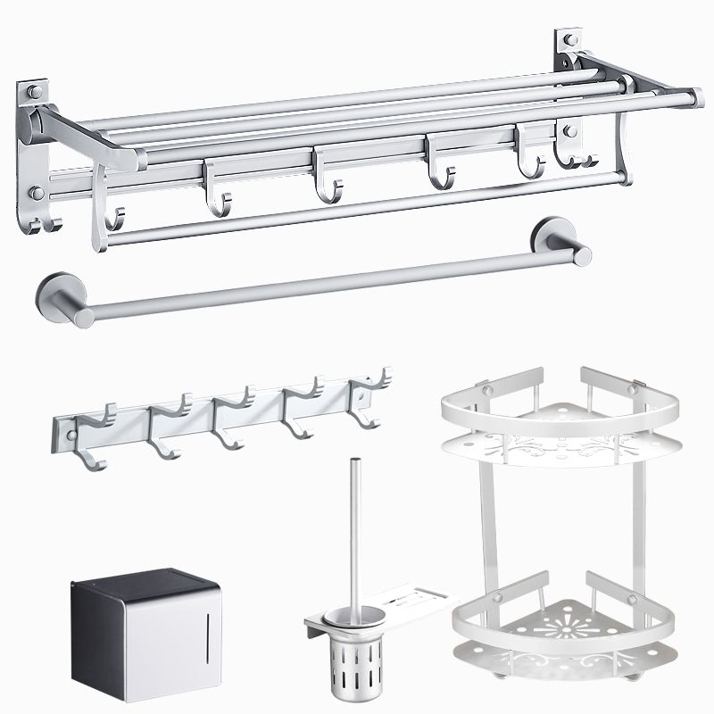 Silver Modern Bathroom Accessory Set with Bath Shelf/Towel Rack & Bathrobe Hook