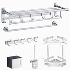 Silver Modern Bathroom Accessory Set with Bath Shelf/Towel Rack & Bathrobe Hook