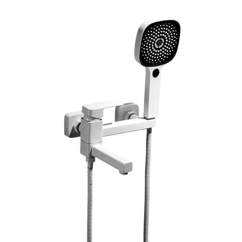 White Bath Water Faucet Trim Single Lever Handle Swivel Spout Wall Mounted Hand Shower Bathtub Filler