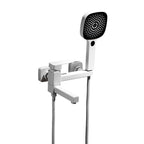White Bath Water Faucet Trim Single Lever Handle Swivel Spout Wall Mounted Hand Shower Bathtub Filler