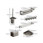 Modern Gray Bathroom Accessory Set Aluminum Stainless Steel Bathroom Shelf/Towel Hooks/Towel Bar