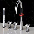 Contemporary Bathroom Faucet Deck Mount Copper Low Arc Swivel Roman Bathtub Faucet Set