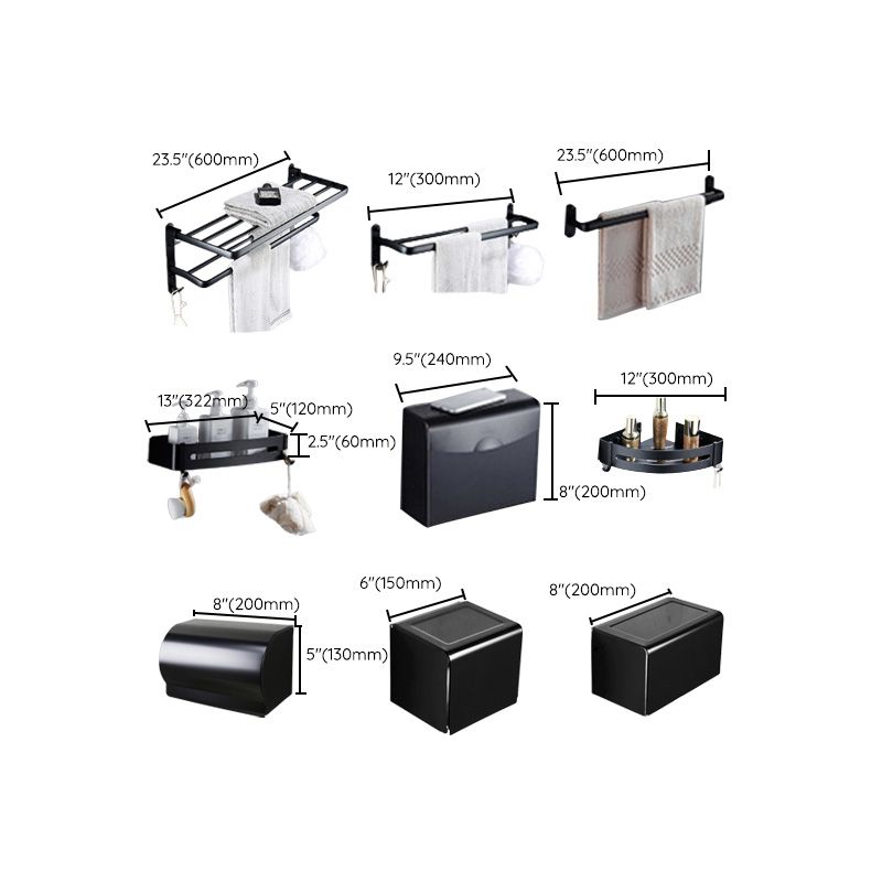 Contemporary 8-piece Bathroom Accessory Set Matte Black Bathroom Shelf/Paper Holder/Towel Hook