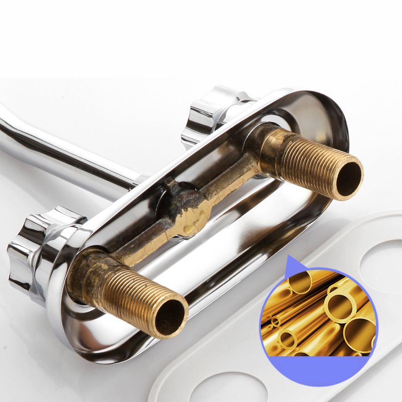 2-Handle Brass Bathroom Faucet Modern High Arc Center Tap