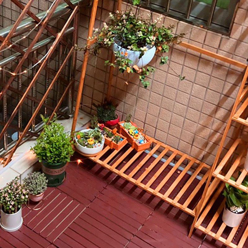 Red 6-Slat Square Wood Deck Tiles Snap-Fit Installation Floor Tiles