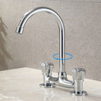 Round 2-Handle Basin Mixer 2-Hole Center-Set Basin Mixer with Curved Spout