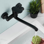 Low-Arc Bathtub Filler Black Lever Wall-Mounted Copper Bathtub Filler