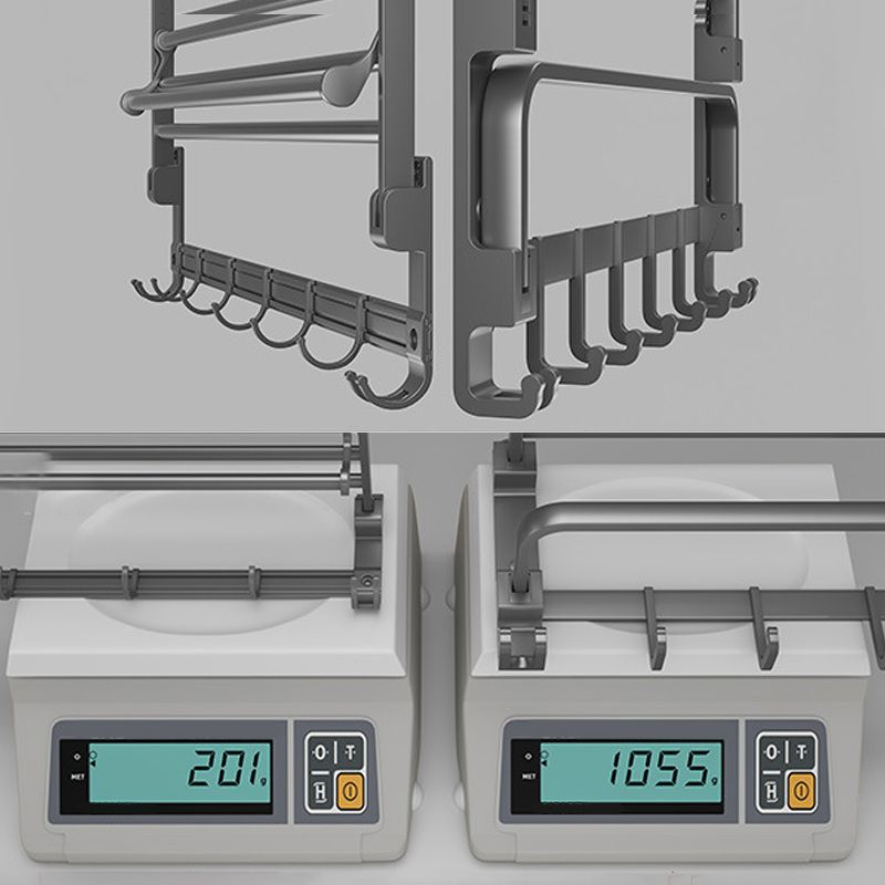 Modern gray bathroom hardware set with bath shelf/towel holder/robe hook/toilet paper holder