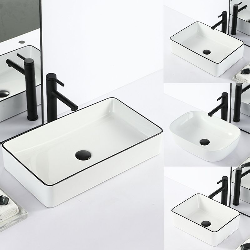 Contemporary sink with pop-up drain porcelain rectangular basin