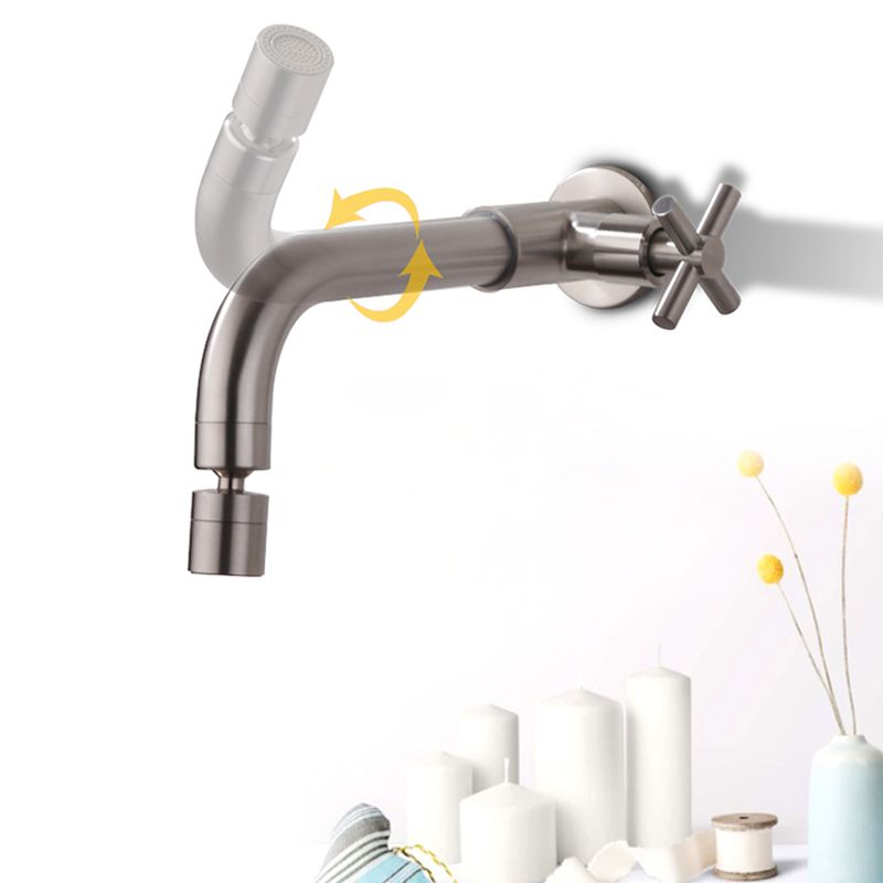 Contemporary Wall-Mounted Bathroom Faucet Cross Handles Stainless Steel Faucet