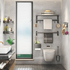 Modern gray bathroom hardware set with bath shelf/towel holder/robe hook/toilet paper holder