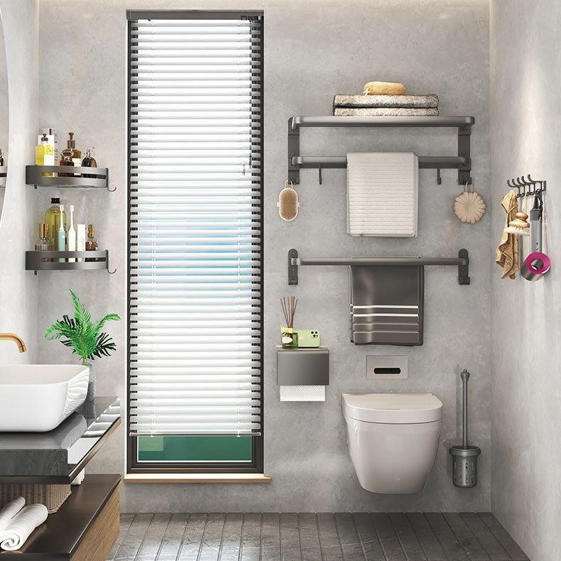 Modern gray bathroom hardware set with bath shelf/towel holder/robe hook/toilet paper holder