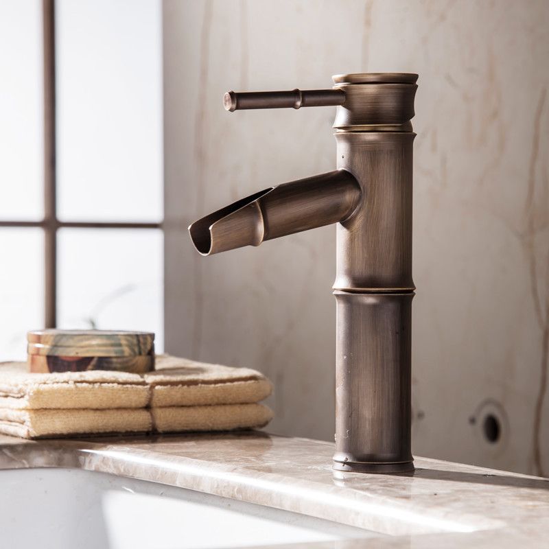 Farmhouse-style vessel sink bathroom faucet round brass faucet