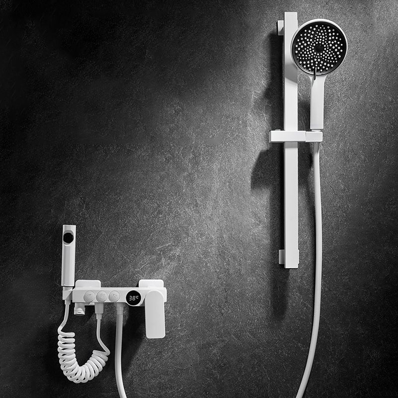Round Shower Set White Wall Mounted Hand Shower Lever Handle Shower Hose Swiveling Shower Set
