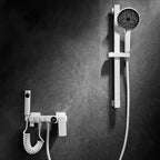 Round Shower Set White Wall Mounted Hand Shower Lever Handle Shower Hose Swiveling Shower Set
