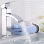 Cubic Chrome Bathroom Faucet Low Arc Single Lever Basin Faucet