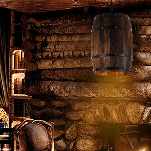 BarrelGlow Vintage Pendant Light | Wood Wine Barrel Design | 1-bulb | Rustic Lighting