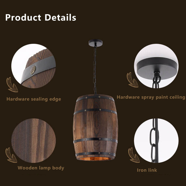 BarrelGlow Vintage Pendant Light | Wood Wine Barrel Design | 1-bulb | Rustic Lighting