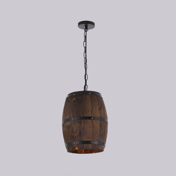 BarrelGlow Vintage Pendant Light | Wood Wine Barrel Design | 1-bulb | Rustic Lighting