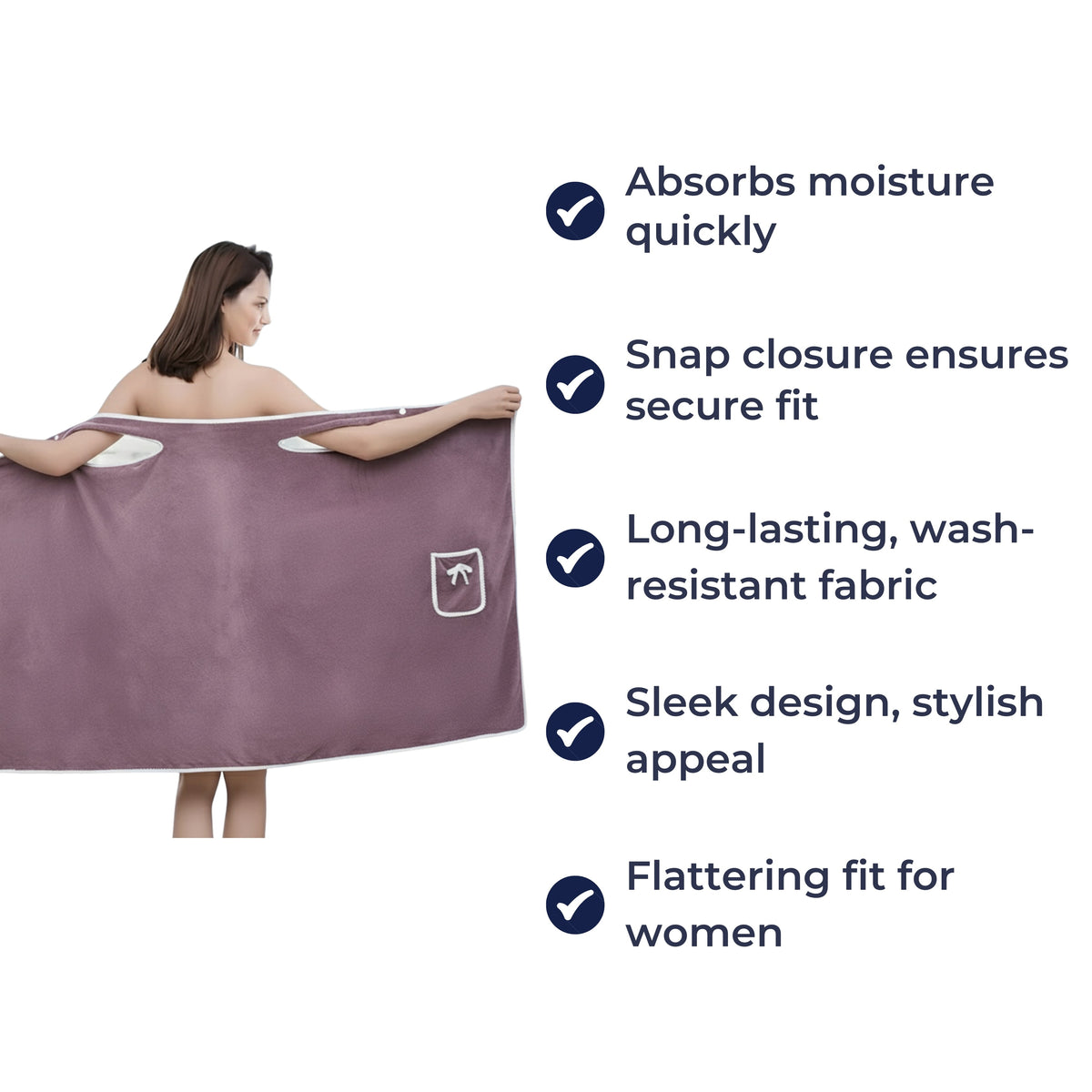 Highly Absorbent Fleece – Snap Button Fit – Soft Lightweight Comfort for Shower Gym & Travel