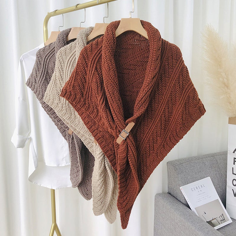 Triangular Knit Scarf with Leather Loop