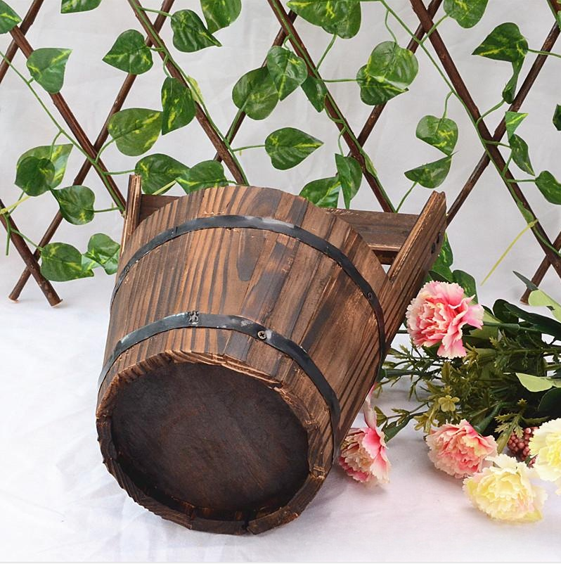 Wooden Bucket Planter in Barrel Design for Garden and Terrace – Decorative Flower Pots made of Wood