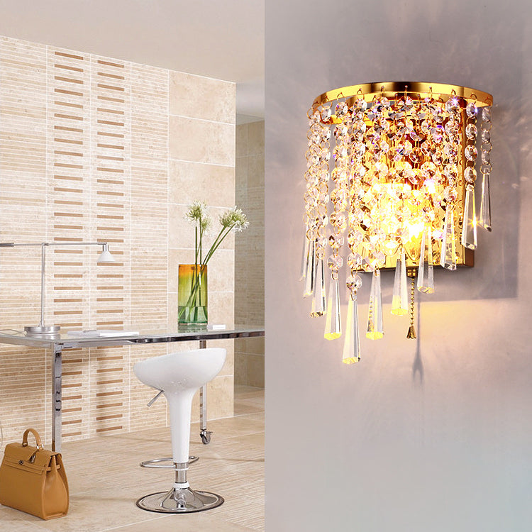 Modern Luxury Semi-Round Octagonal Pearl Stainless Steel Crystal 1-Light Wall Sconce Lamp for Living Room
