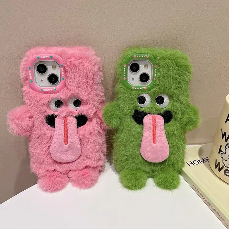 Funny Tongue Sticking Out Plush Phone Case For iPhone