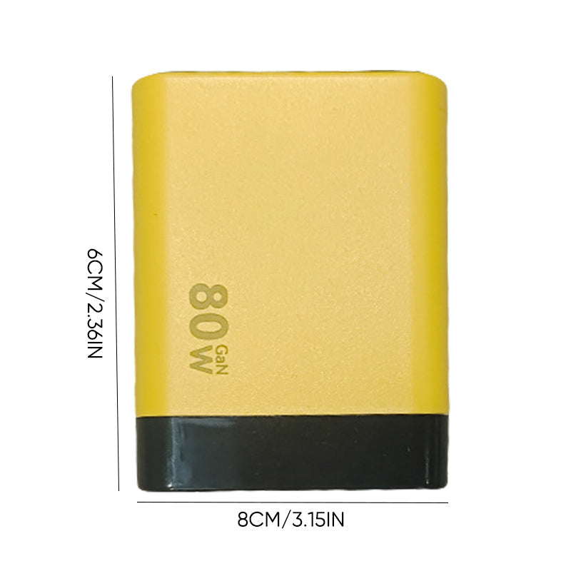 3 in 1 GaN Charger, Scalable 80W MAX fast charger module with Type-C cable and 2 USB ports