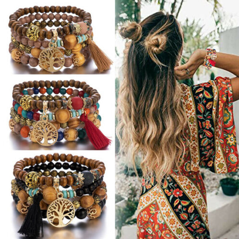 Boho Multilayer Wooden Bead Bracelet
