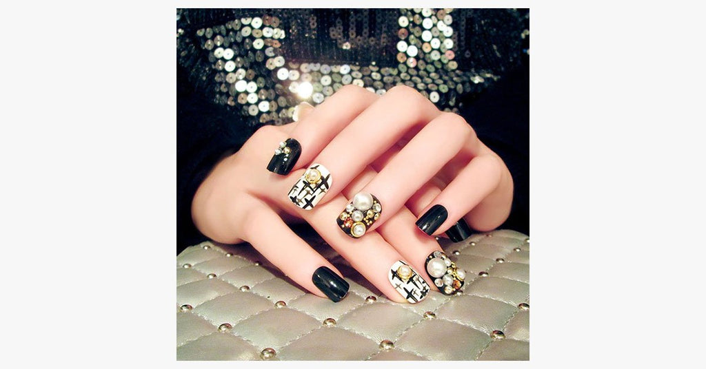 Black Rhinestone Nails