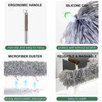 Retractable and washable, curved dust brush in microfiber