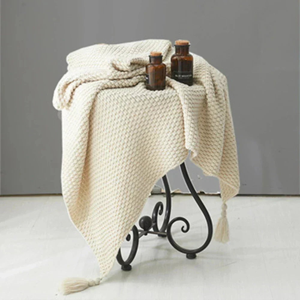 NordiWrap Knitted Wool Blanket with Tassels | Nordic Design | Cozy & Elegant | Perfect for Home