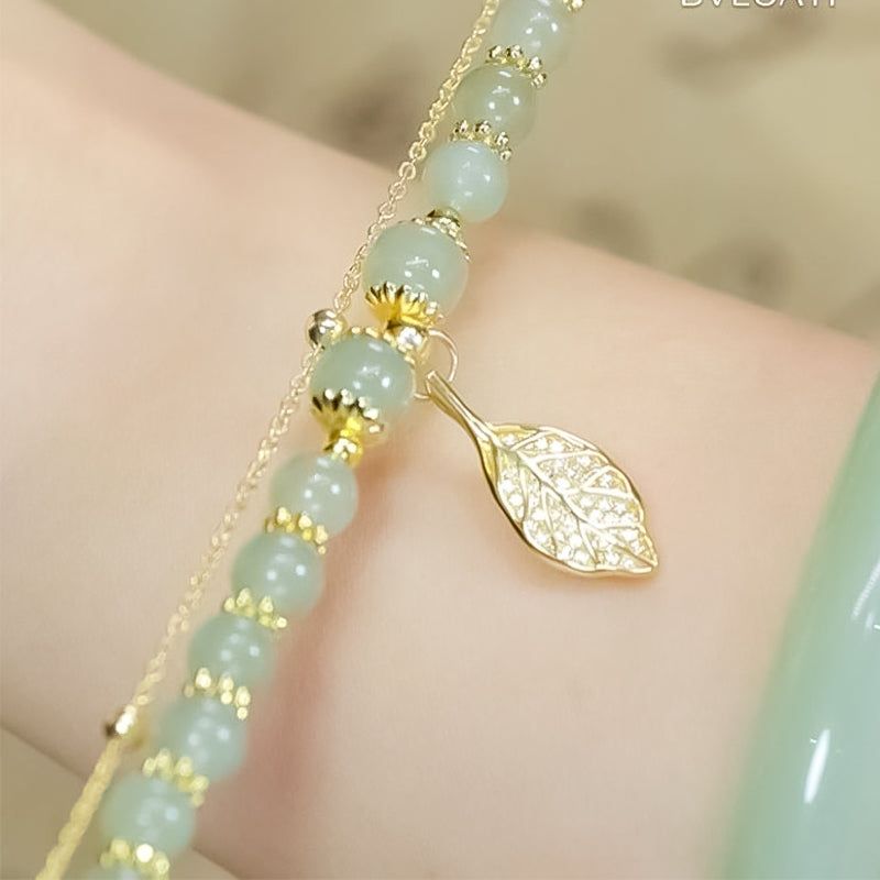 Hetian Jade Leaf Gold Bracelet