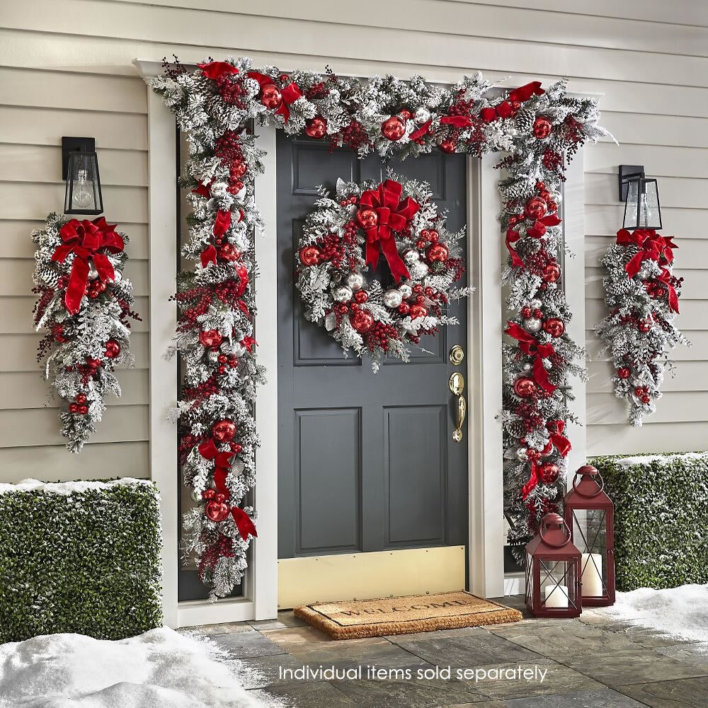Cordless Prelit Holiday Trim | LED Lights, Auto-Timer & Premium Red/White Decor