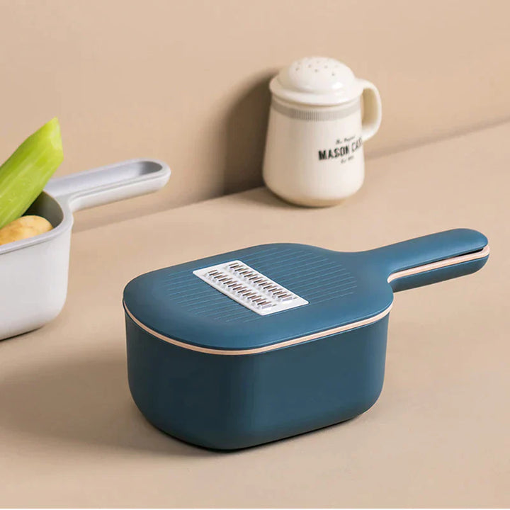 Multifunctional Vegetable Slicer With Catchment Container – Practical Kitchen Helper For Easy Cutting, Grating & Slicing