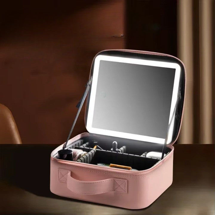 LED Mirror Travel Makeup Organizer Bag