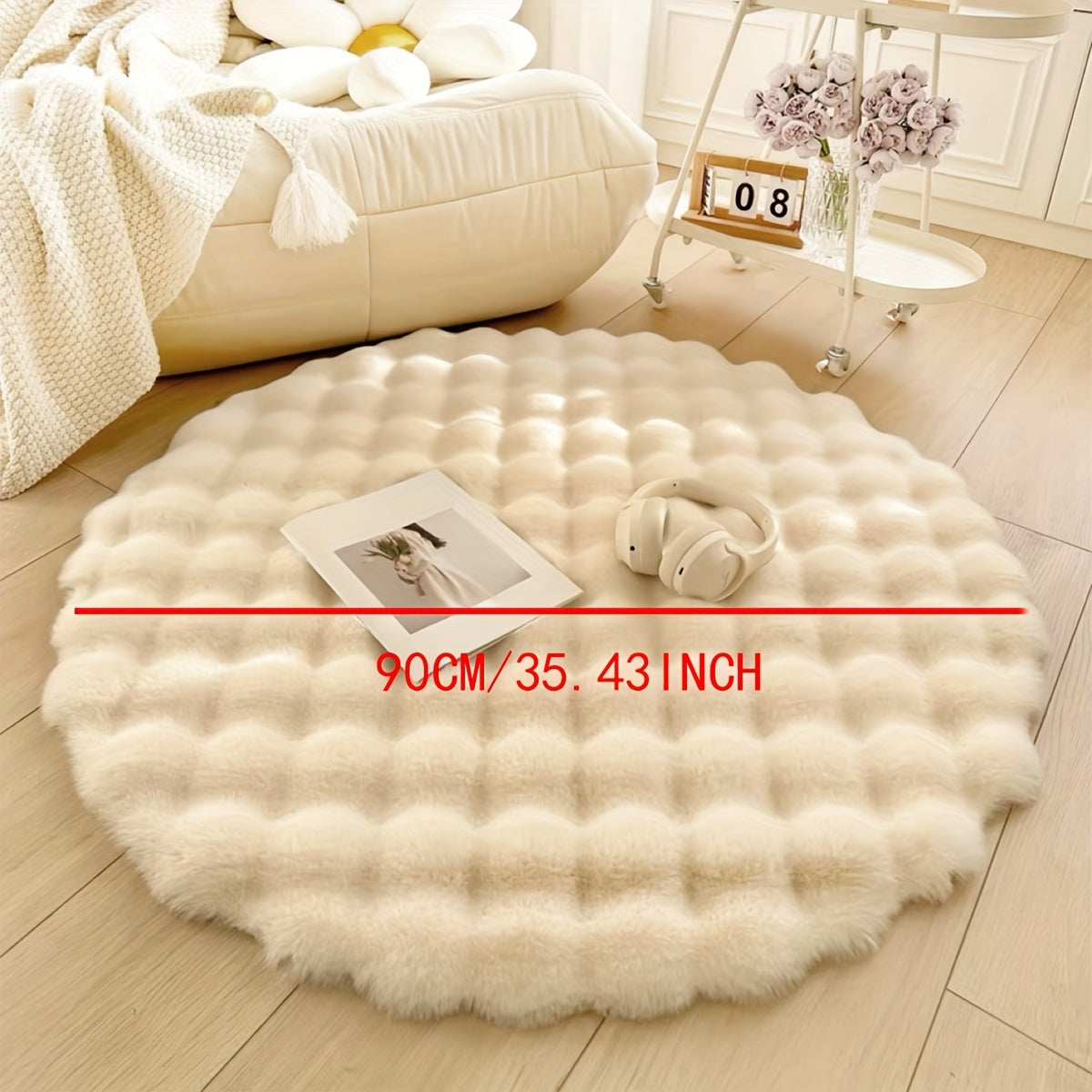 Round fluffy rug for stylish rooms – Soft rug for living room & bedroom