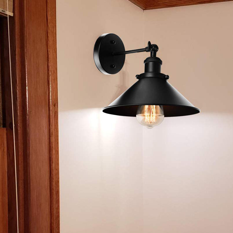 Metallic Cone Wall Lamp Light Loft Style 1 Light Living Room Adjustable Wall Mount Light in Black, 2 Pack
