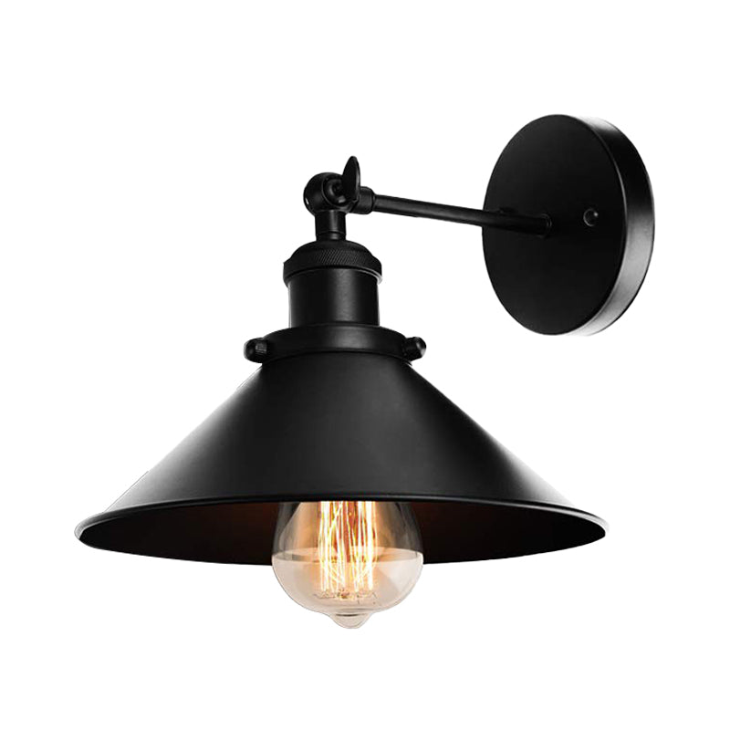 Metallic Cone Wall Lamp Light Loft Style 1 Light Living Room Adjustable Wall Mount Light in Black, 2 Pack