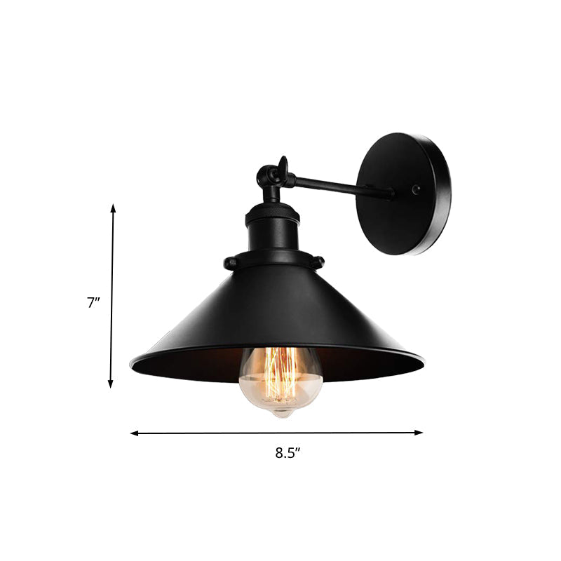 Metallic Cone Wall Lamp Light Loft Style 1 Light Living Room Adjustable Wall Mount Light in Black, 2 Pack