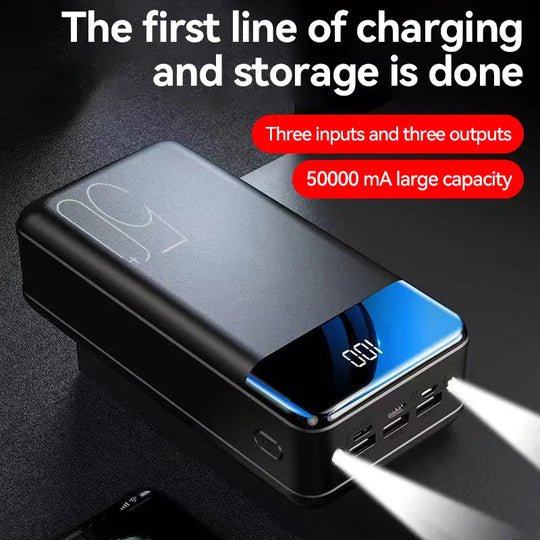 50000mAh Large Capacity Power Bank Mobile Phone Super Fast Charger Mobile Power Supply Tablet Laptop External Power Supply